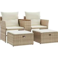 vidaXL Muebles De Jardín-Sofá de jardín 2 plazas con toldo y taburetes ratán PE
