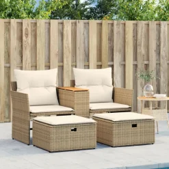 vidaXL Muebles De Jardín-Sofá de jardín 2 plazas con toldo y taburetes ratán PE