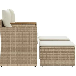 vidaXL Muebles De Jardín-Sofá de jardín 2 plazas con toldo y taburetes ratán PE