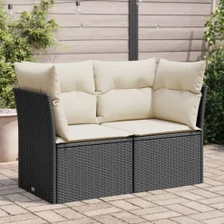 vidaXL Sofá de jardín 2 plazas con cojines ratán sintético negro Negro y crema Best