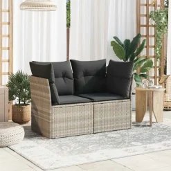 vidaXL Muebles De Jardín-Sofá de jardín con cojines 2 plazas ratán sintético