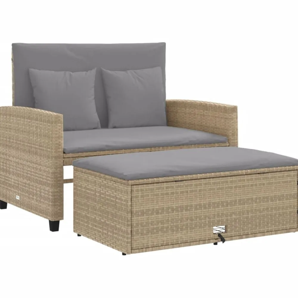 vidaXL Muebles De Jardín-Sofá de jardín con cojines de 2 plazas ratán sintético beige