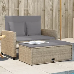 vidaXL Muebles De Jardín-Sofá de jardín con cojines de 2 plazas ratán sintético beige