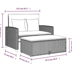 vidaXL Muebles De Jardín-Sofá de jardín con cojines de 2 plazas ratán sintético beige