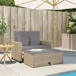 vidaXL Muebles De Jardín-Sofá de jardín con cojines de 2 plazas ratán sintético beige
