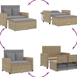 vidaXL Muebles De Jardín-Sofá de jardín con cojines de 2 plazas ratán sintético beige
