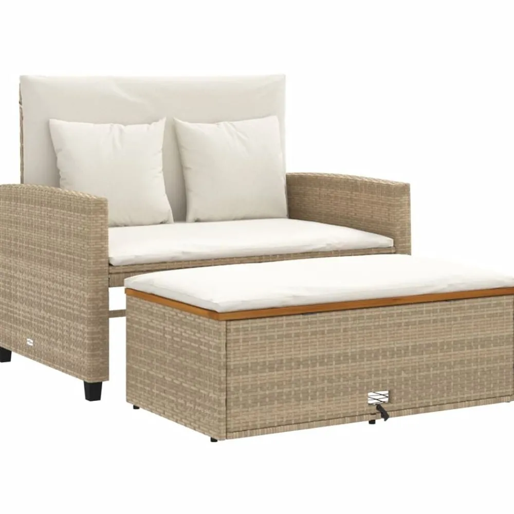 vidaXL Muebles De Jardín-Sofá de jardín con cojines 2 plazas ratán y madera acacia beige