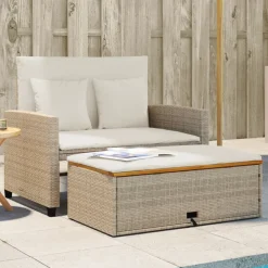 vidaXL Muebles De Jardín-Sofá de jardín con cojines 2 plazas ratán y madera acacia beige