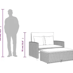 vidaXL Muebles De Jardín-Sofá de jardín con cojines 2 plazas ratán y madera acacia beige