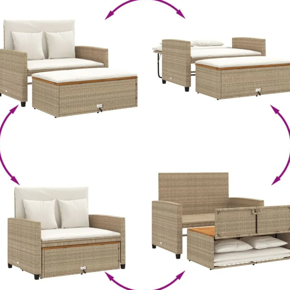 vidaXL Muebles De Jardín-Sofá de jardín con cojines 2 plazas ratán y madera acacia beige