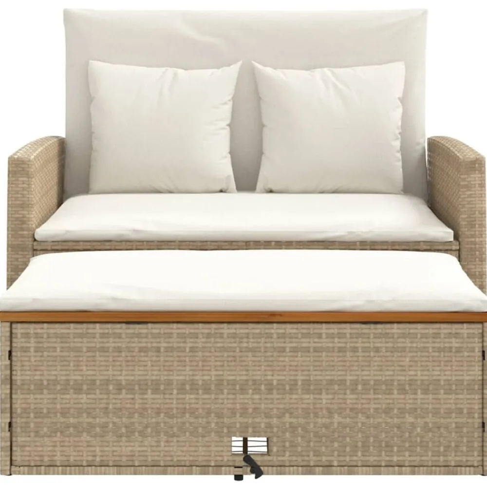 vidaXL Muebles De Jardín-Sofá de jardín con cojines 2 plazas ratán y madera acacia beige