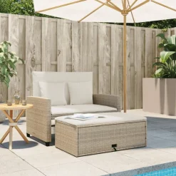 vidaXL Sofá de jardín con cojines de 2 plazas ratán sintético beige beige y crema Outlet