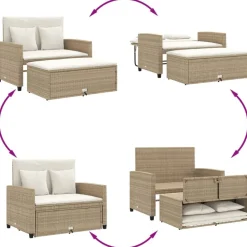 vidaXL Sofá de jardín con cojines de 2 plazas ratán sintético beige beige y crema Outlet