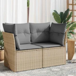 vidaXL Muebles De Jardín-Sofá de jardín con cojines de 2 plazas ratán sintético beige