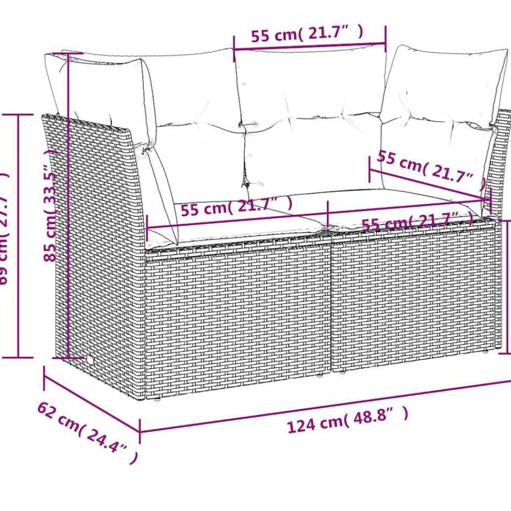 vidaXL Muebles De Jardín-Sofá de jardín con cojines de 2 plazas ratán sintético beige