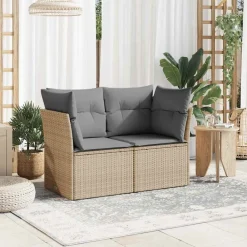 vidaXL Muebles De Jardín-Sofá de jardín con cojines de 2 plazas ratán sintético beige