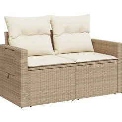 vidaXL Sofá de jardín con cojines de 2 plazas ratán sintético beige beige y crema Best
