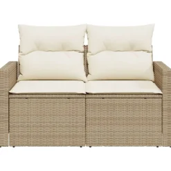 vidaXL Sofá de jardín con cojines de 2 plazas ratán sintético beige beige y crema Best
