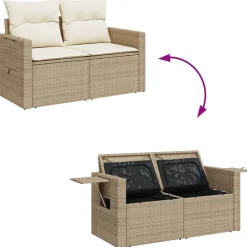 vidaXL Sofá de jardín con cojines de 2 plazas ratán sintético beige beige y crema Best