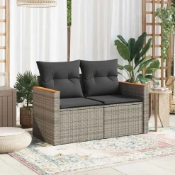 vidaXL Muebles De Jardín-Sofá de jardín con cojines 2 plazas ratán sintético
