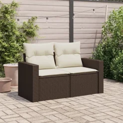 vidaXL Sofá de jardín con cojines 2 plazas ratán sintético marrón Marr&oacute;n Online