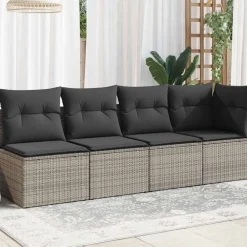 vidaXL Muebles De Jardín-Sofá de jardín con cojines 4 plazas ratán sintético