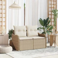vidaXL Sofá de jardín con cojín Beige 121 x 62 x 69 cm ratán sintético beige y crema Best