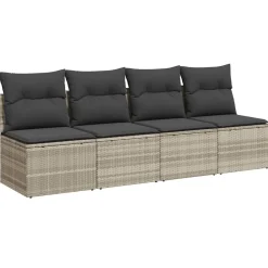 vidaXL Sofá de jardín con cojines 4 plazas ratán sintético Gris claro Outlet