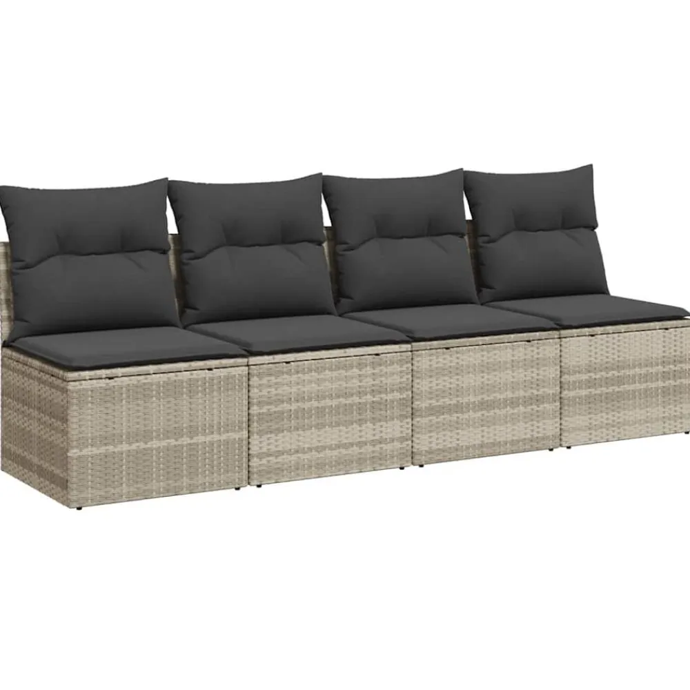 vidaXL Sofá de jardín con cojines 4 plazas ratán sintético Gris claro Outlet