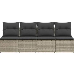 vidaXL Sofá de jardín con cojines 4 plazas ratán sintético Gris claro Outlet