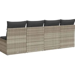vidaXL Sofá de jardín con cojines 4 plazas ratán sintético Gris claro Outlet