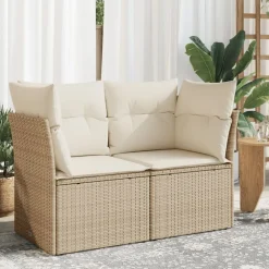 vidaXL Muebles De Jardín-Sofá de jardín con cojines de 2 plazas ratán sintético beige