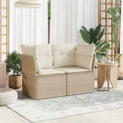 vidaXL Muebles De Jardín-Sofá de jardín con cojines de 2 plazas ratán sintético beige