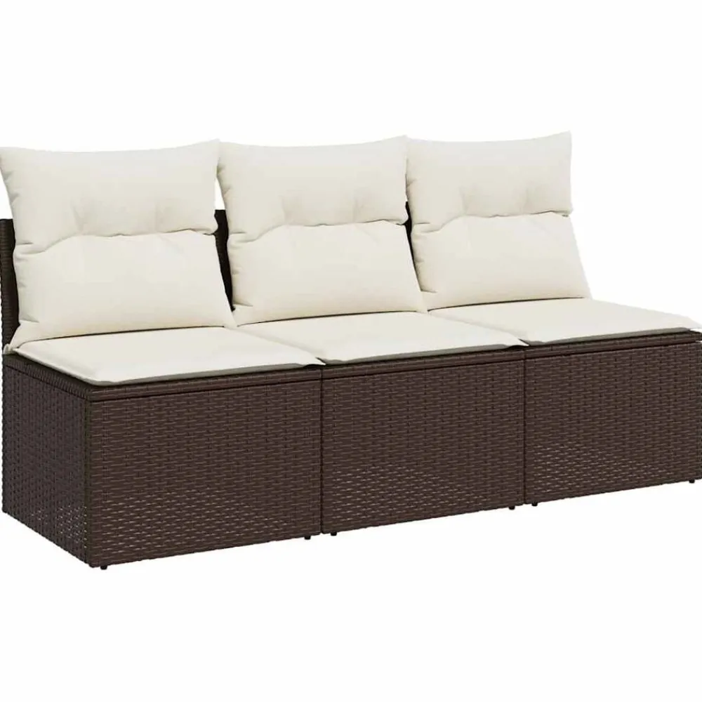 vidaXL Muebles De Jardín-Sofá de jardín con cojines 3 plazas ratán sintético marrón