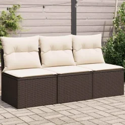 vidaXL Muebles De Jardín-Sofá de jardín con cojines 3 plazas ratán sintético marrón