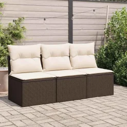 vidaXL Muebles De Jardín-Sofá de jardín con cojines 3 plazas ratán sintético marrón