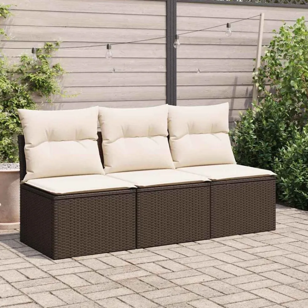 vidaXL Muebles De Jardín-Sofá de jardín con cojines 3 plazas ratán sintético marrón