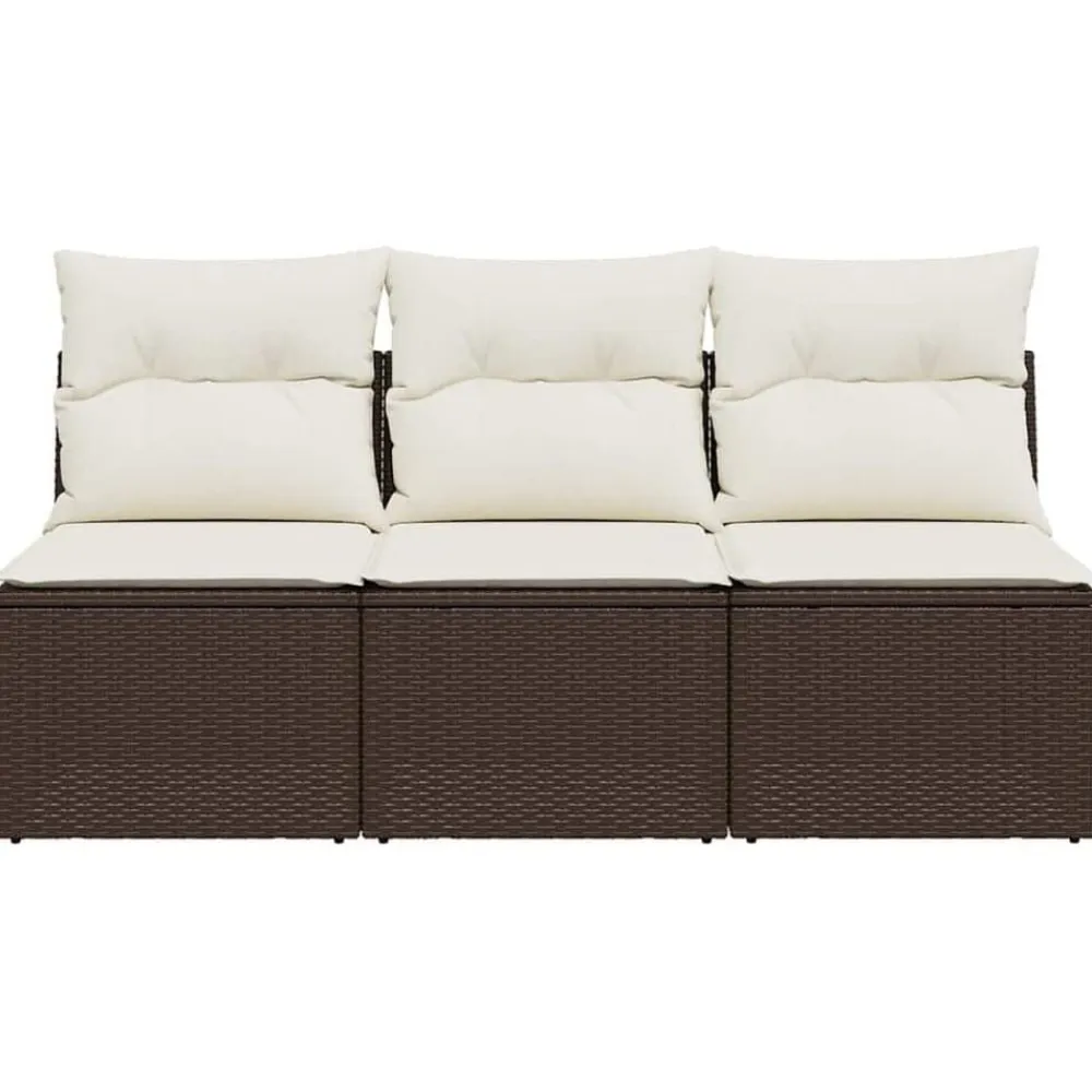 vidaXL Muebles De Jardín-Sofá de jardín con cojines 3 plazas ratán sintético marrón