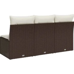 vidaXL Muebles De Jardín-Sofá de jardín con cojines 3 plazas ratán sintético marrón