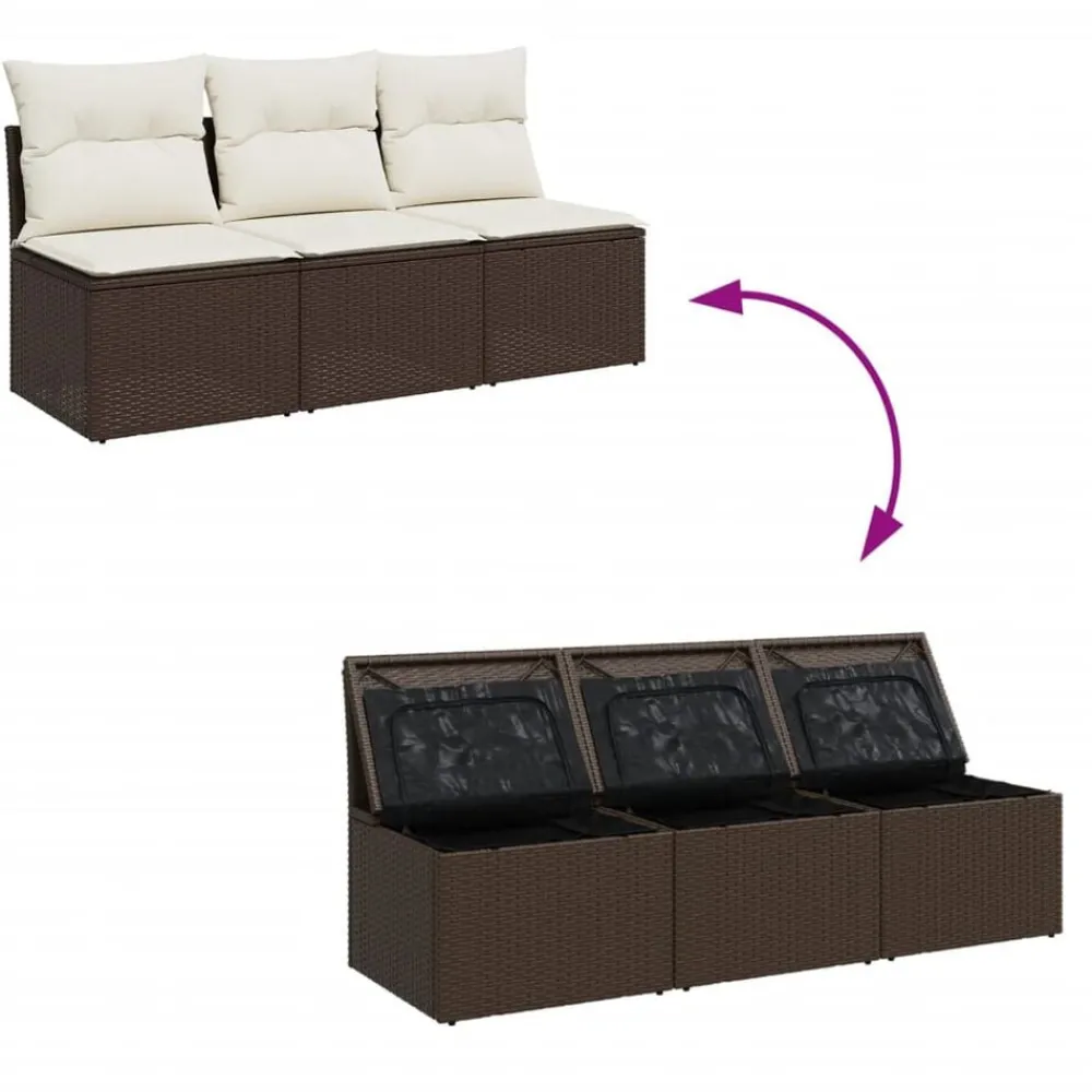 vidaXL Muebles De Jardín-Sofá de jardín con cojines 3 plazas ratán sintético marrón