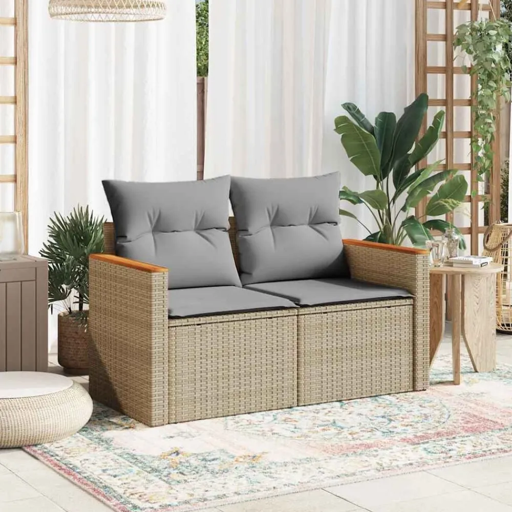 vidaXL Sofá de jardín con cojines de 2 plazas ratán sintético beige beige y gris claro New
