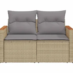 vidaXL Sofá de jardín con cojines de 2 plazas ratán sintético beige beige y gris claro New