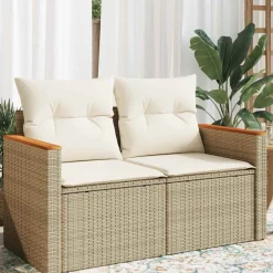 vidaXL Sofá de jardín con cojines de 2 plazas ratán sintético beige Beige y blanco