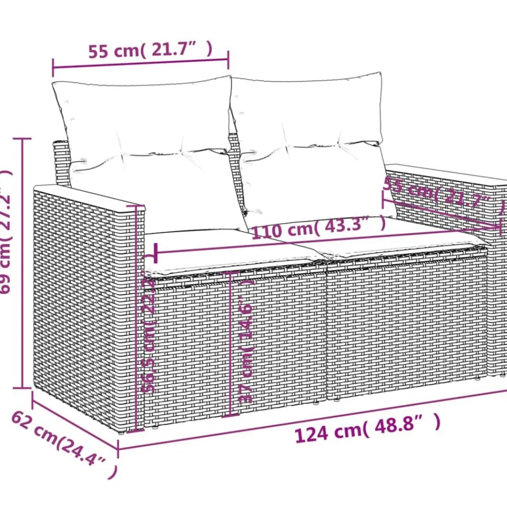 vidaXL Sofá de jardín con cojines de 2 plazas ratán sintético beige Beige y blanco