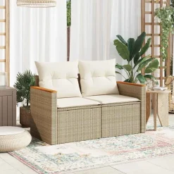 vidaXL Sofá de jardín con cojines de 2 plazas ratán sintético beige Beige y blanco