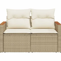 vidaXL Sofá de jardín con cojines de 2 plazas ratán sintético beige Beige y blanco
