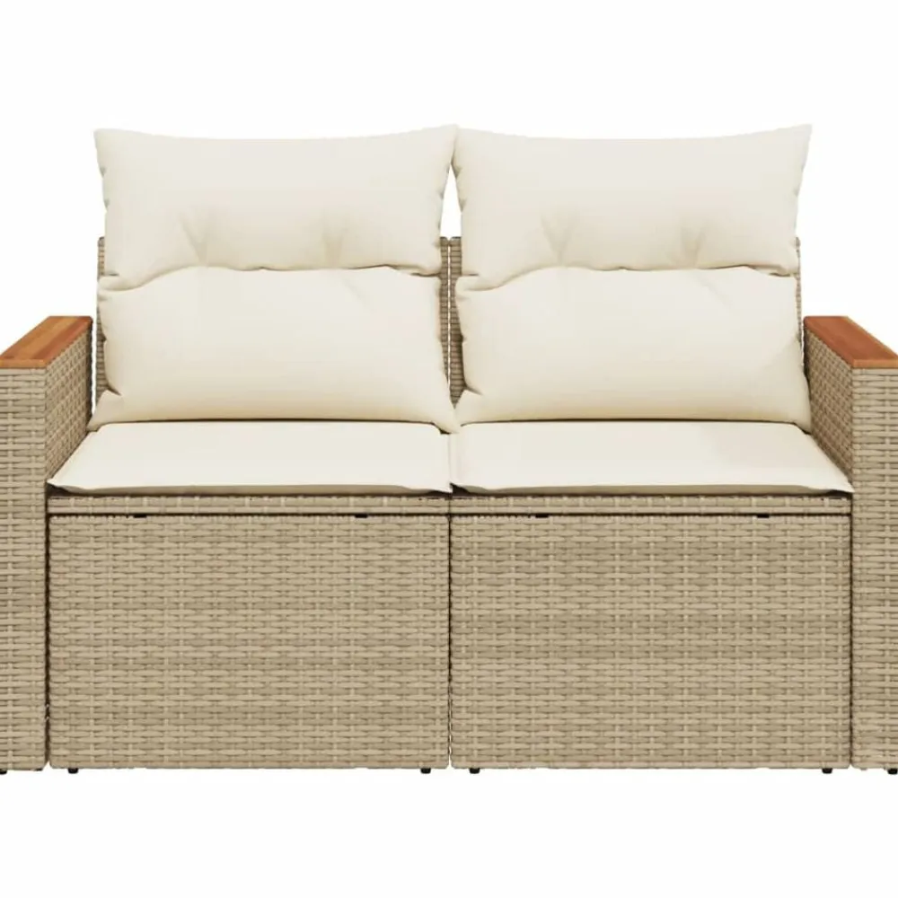 vidaXL Sofá de jardín con cojines de 2 plazas ratán sintético beige Beige y blanco