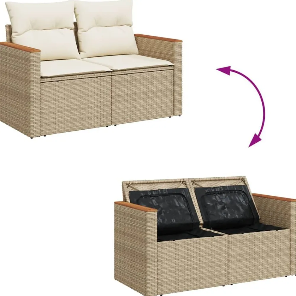 vidaXL Sofá de jardín con cojines de 2 plazas ratán sintético beige Beige y blanco