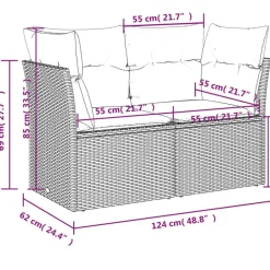 vidaXL Sofá de jardín con cojines de 2 plazas ratán sintético beige beige y gris Best