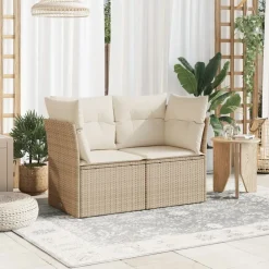 vidaXL Muebles De Jardín-Sofá de jardín con cojines de 2 plazas ratán sintético